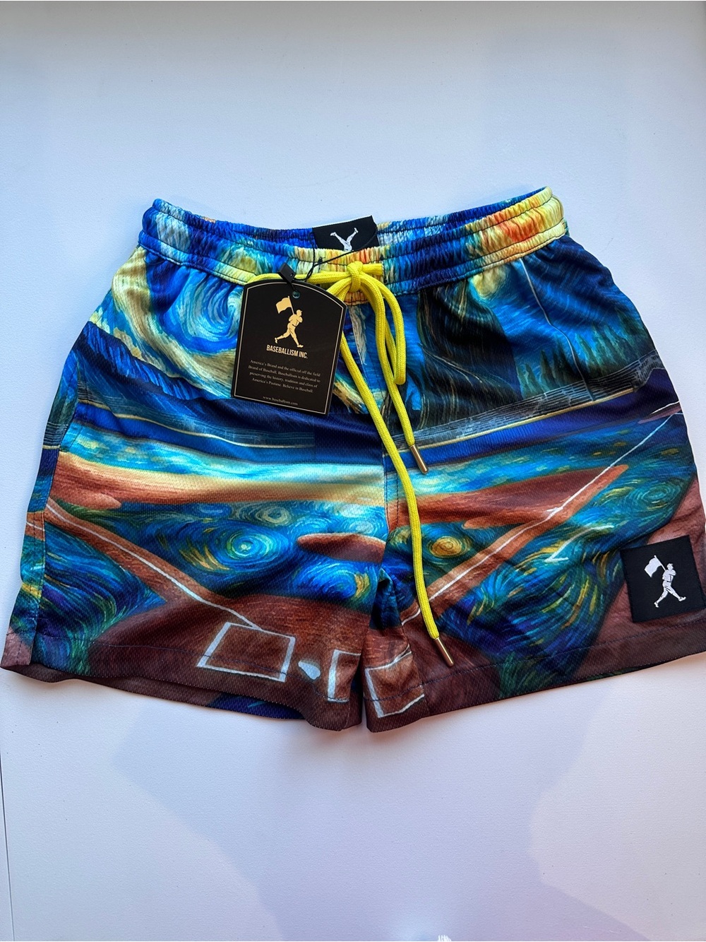 Baseballism Kids' Blue Multicolor Athletic Shorts with Yellow Drawstring